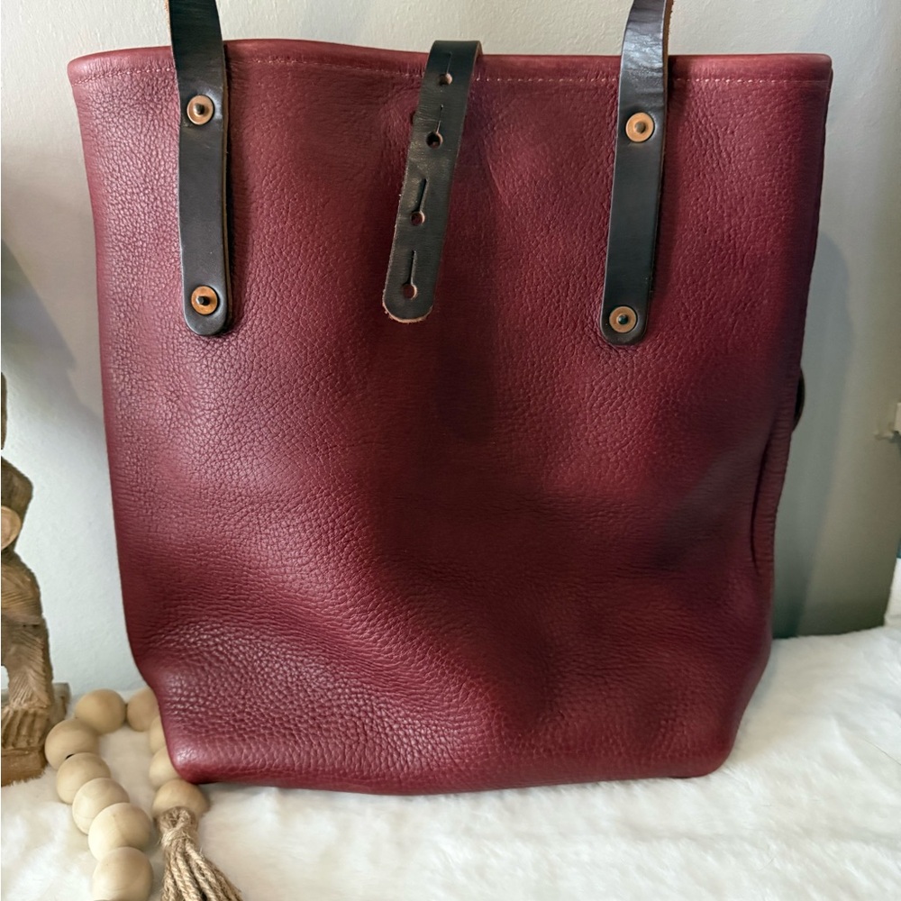 SOLD ON XPOST Go Forth Goods Merlot Leather Medium Slim Avery with tie accent